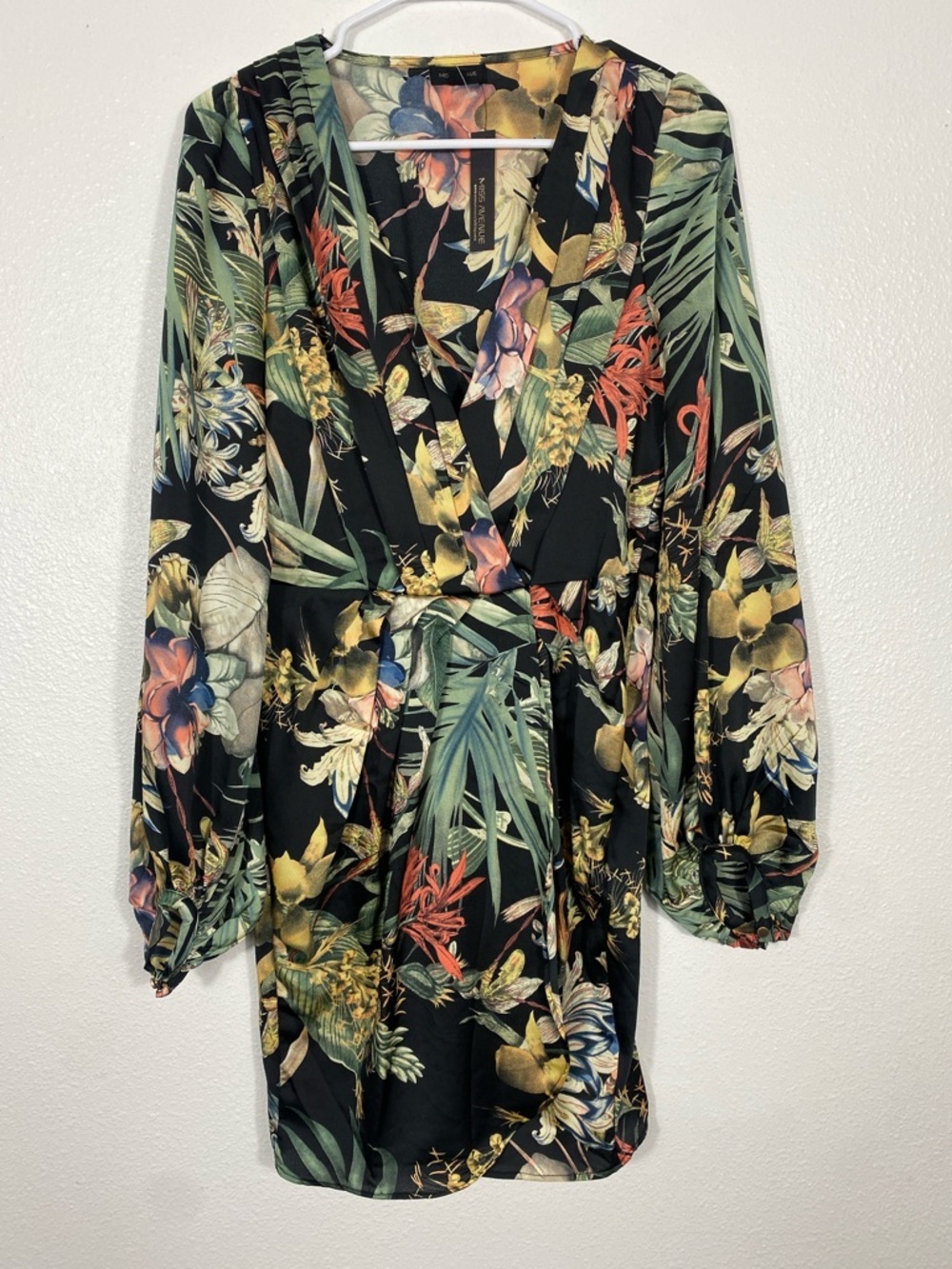 Miss Avenue Black Floral Long Sleeve Midi Shirt Dress Size M - Picture 3 of 16